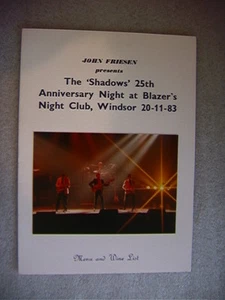 The Shadows - 25th Anniversary Night At Blazers Menu + Message Flexidisc - RARE - Picture 1 of 2