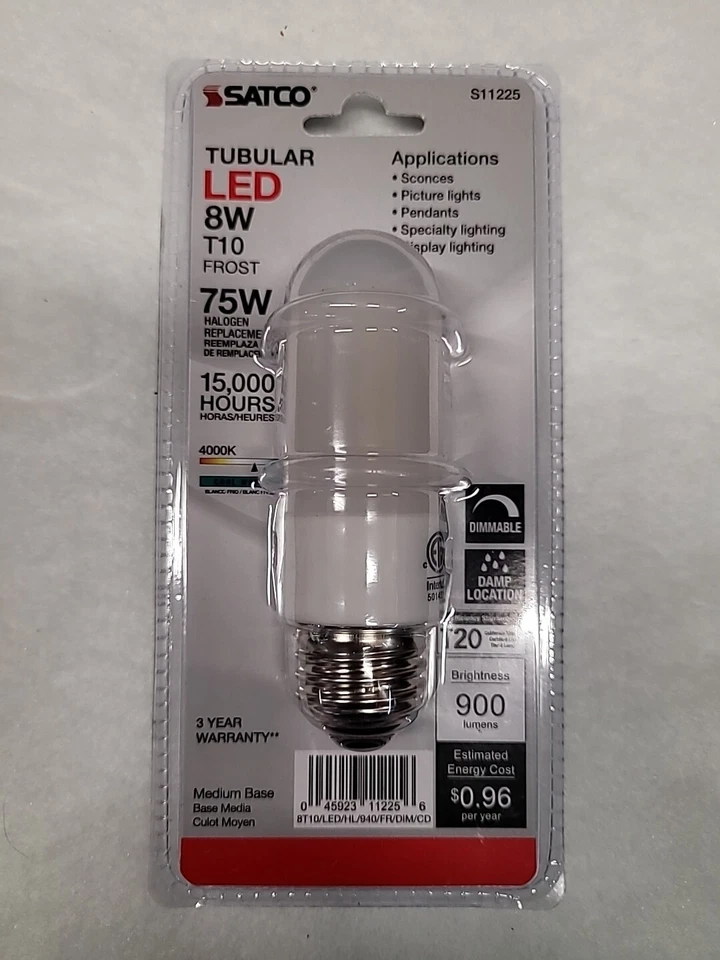 Satco S11225 LED Tubular 120V 8W T10 Dimmable Medium E26 4000K Cool White - Image 1 of 1