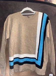 Charter Club S NWT Cashmere Pullover Sweater Tan Stripe $179 🧡 - Picture 1 of 14