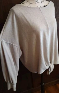H&M Bluse Oberteil Damen XL Langarm vorne zum Binden Ballonärmel beige haferflocken - Bild 1 von 6