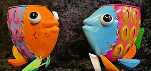 Colorful Metal Fish Planter, Multicolor planter, Plow & Hearth #47M3699 - Picture 1 of 16