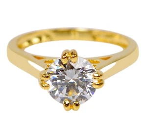 Anillo solitario para mujer D/VVS1 3,00 quilates forma redonda en oro amarillo de 14 quilates - Imagen 1 de 6