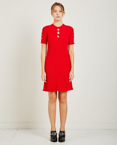 Abito da donna rosso Kenzo taglia large lavorato a maglia elasticizzato in pizzo e foro aderente e svasato