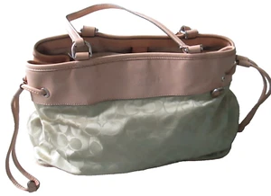 BOLSO/CARTERA DE COLECCIÓN Y2K COACH BEIGE TOSTADO CAQUI LOGOTIPO POR TODAS PARTES LONA/CUERO 2 ASAS - Imagen 1 de 14