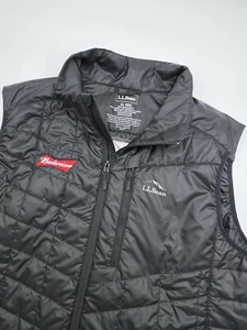 LL Bean Primaloft Packaway Vest Men Size XL Black Full Zip Budweiser Embroidered - Picture 1 of 11