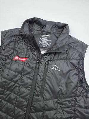 LL Bean Primaloft Packaway Vest Men Size XL Black Full Zip Budweiser Embroidered - Image 1 of 4