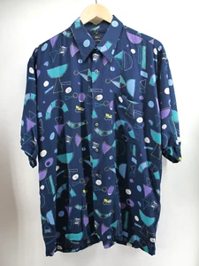 Vintage Countess Wara Polo Shirt Mens Large Blue Golf All prints Rayon - Picture 1 of 7
