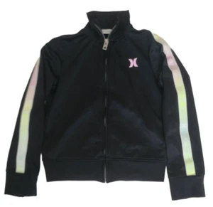 Hurley Kids Girls Full Zip Logo Neon Striped Sleeve Track Suit Jacket Size Large - Picture 1 of 4
