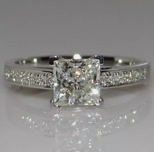 2Ct Princess Cut Simulated Diamond Women's Engagement Ring 14K White Gold Plated - Picture 1 of 3