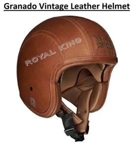 Royal Enfield "Granado vintage Leather Helmet" Tan - Express Shipping - Picture 1 of 9