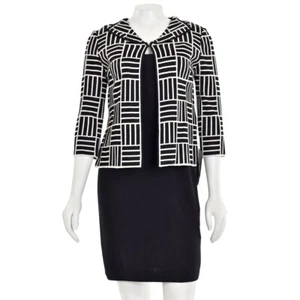 St. John Knits Modern Black & White Woven Graphic Knit Jacket Blazer sz 0 XS - Picture 1 of 6