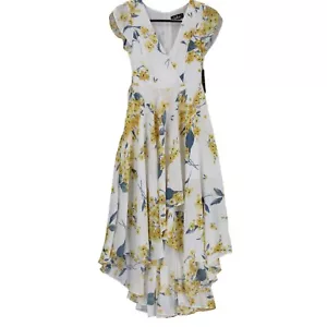 Abito basso alto a fiori Lulus donna francese campagna taglia XS bianco collo a V cerniera - Foto 1 di 14