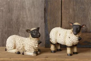 Pair of Sheep Lying and Standing Lamb Easter Decor Farmhouse - Picture 1 of 1