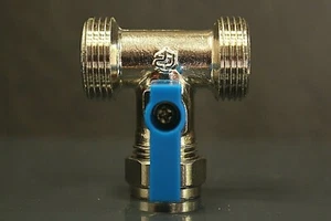 WASHING MACHINE / DISHWASHER TWO APPLIANCE TEE VALVE  TAP 15mm x 3/4" x 3/4"  - Picture 1 of 4