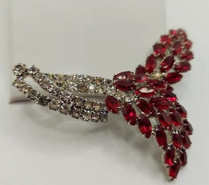 Red And Clear Rhinestone Brooch 1950s Beauty - Picture 1 of 4
