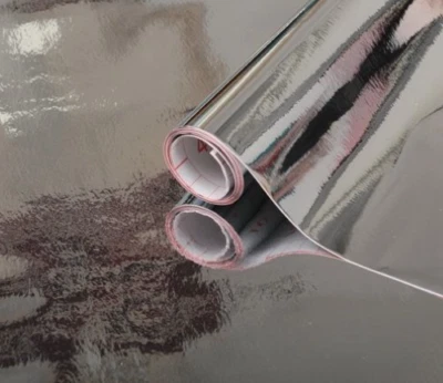 1MX45CM  POLISHED SILVER CHROME STICKY BACK PLASTIC SELF ADHESIVE VINYL FILM. - Image 1 of 4
