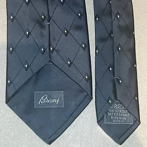 £225 BRIONI MENS CHARCOAL DIAMOND WEAVE LUXURY SILK TIE HANDMADE IN ITALY Y8 - Picture 1 of 13