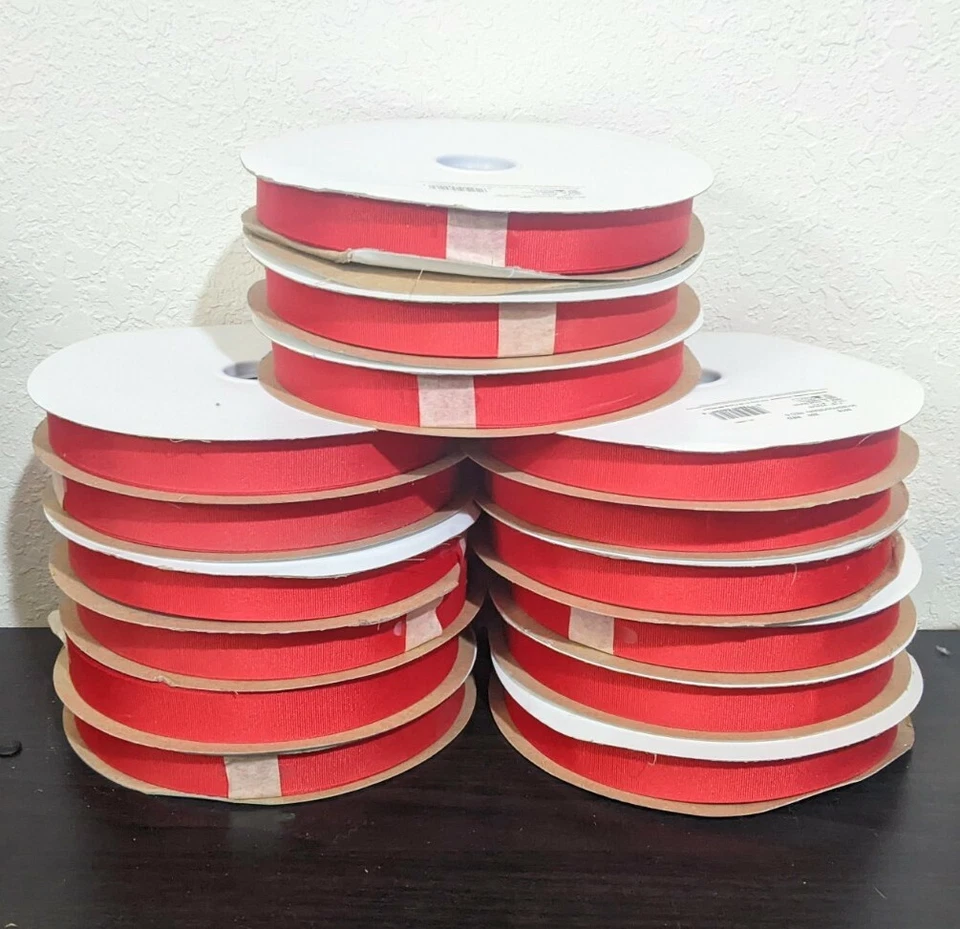 HUGE 100 Yards 1 Spool of Solid Red 5 Grosgrain New Ribbon 7/8"  22mm - Image 1 of 4