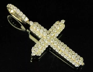 14K Yellow Gold Plated Religion Simulated Cut Jesus INRI Cross Crucifix Pendant - Picture 1 of 4