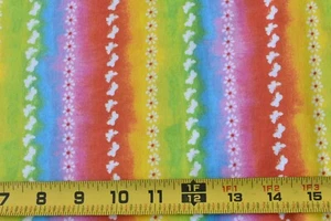 By 1/2 Yd, Butterflies & Flowers on Rainbow Striped Flannel, Marcus Brothers,E91 - Picture 1 of 7