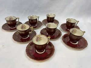 STUNNING 8 RED AND GOLD EPIAG CZECHOSLOVAKIAN ROYAL DEMI TASSE CUPS & SAUCERS - Picture 1 of 12