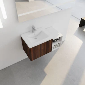 24 Inch Bathroom Vanity Cabinet With Resin Sink and 12" Small Storage Shelves - Picture 1 of 12