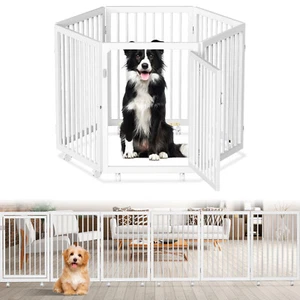 Pet Fences Pens Foldable Pet Playpen Dog Gate Barrier Indoor w/ Wheels 6 Panels - Picture 1 of 18
