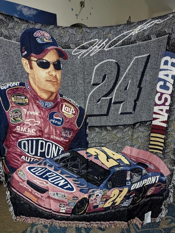 Rare, Unused Jeff Gordon Woven Throw Blanket Tapestry #24 Du Pont NASCAR 58"x48" Cover