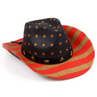 4th of July Cowboy Hats Straw Western American Flag Sun Caps for Men Women