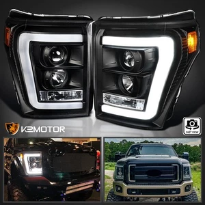Black Fits 2011-2016 Ford F250 F350 F450 SuperDuty LED Tube Projector Headlights - Picture 1 of 13