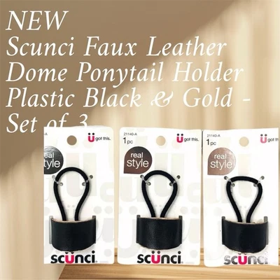 Scunci Faux Leather Dome Ponytail Holder Plastic Black & Gold - Pack Of 3 - Image 1 of 4