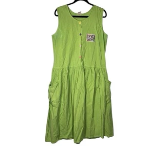 Vestido midi vintage Chandni verde cambray con botones talla L 100 % algodón - Imagen 1 de 10