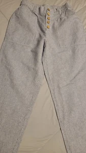 Lintico Leinen Baumwolle Hose Knopfleiste blau/weiß gestreift Größe M - Bild 1 von 6