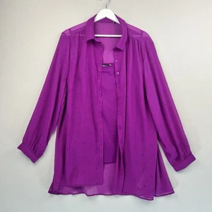 Bonmarche Two Piece Blouse Shirt Vest Top Womens Size 20 Purple Button Up Casual - Picture 1 of 18