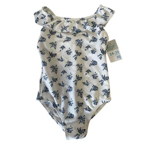 PRIMARK NUEVO CON ETIQUETAS Bebé Niña Floral Natación Una Pieza en Blanco Azul Talla 24-36 M - Imagen 1 de 4