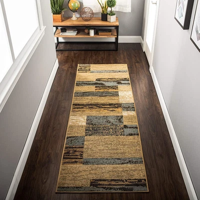 Indoor Runner Rug, Jute Backed, Modern Geometric Patchwork Floor Decor for Bedro - Image 1 of 4