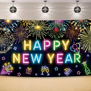 Bunte Neujahrskulisse - 2025 Foto Banner Schild für Silvester Party Deko - Bild 1 von 12