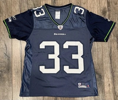 Camiseta deportiva vintage de los Seattle Seahawks Leon Washington #33 azul Reebok juvenil pequeña de la NFL Foto 1 de 4