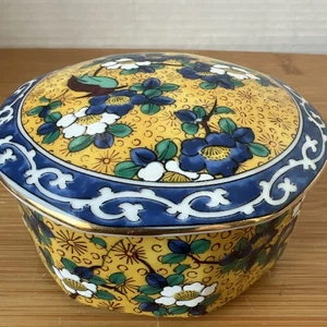 Vintage Takakashi San Francisco blau Blumen rund Deckel Porzellan Schmuck Geschenk Box - Bild 1 von 8