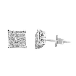 Ladies Earrings 0.50ct Round Princess Diamond 14k White Gold - Picture 1 of 1