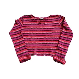 C&A 90's cropped vintage knitted top stripe multi red pink cotton festival 14 - Picture 1 of 7