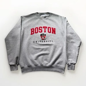 Champion Boston University Vintage Crew Neck Sweatshirt Medium Gray Embroidered - Picture 1 of 7