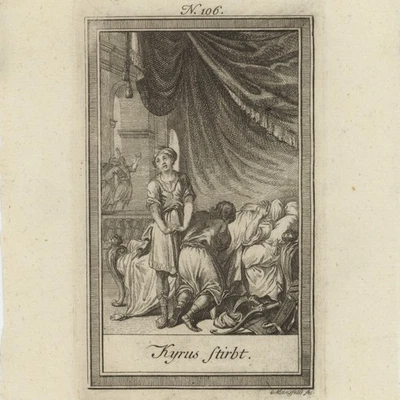 Kyros stirbt König Perser Antike Weltgeschichte Original Kupferstich 19 Jhd - Bild 1 von 3