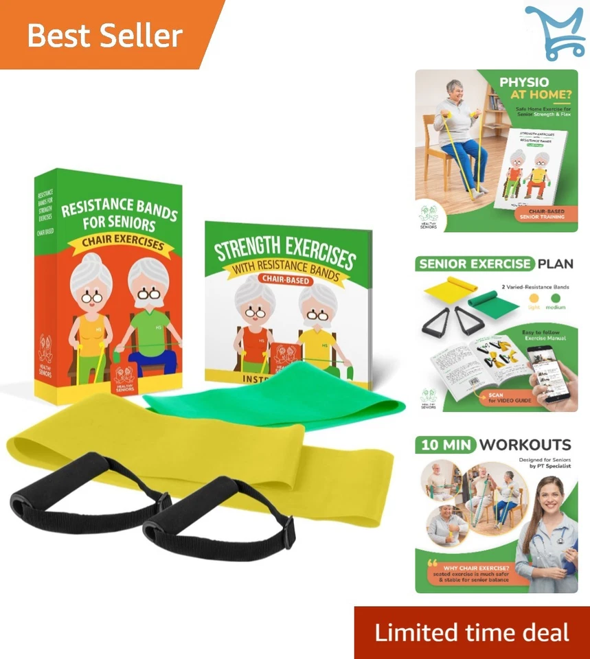 Healthy Seniors Chair Exercise Program With Two Resistance Bands Handles and or
