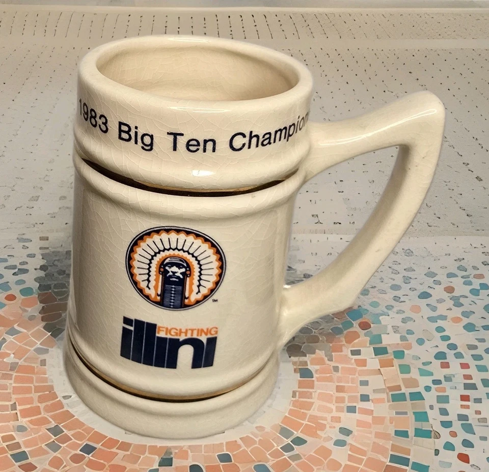 Vintage 1983 Big Ten Champions Rose Bowl Stein Mug Cup Fighting Illini Chief - Image 1 of 4