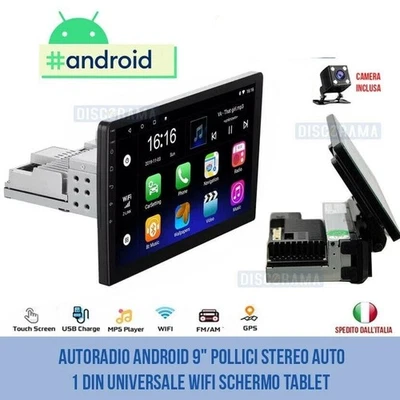 AUTORADIO ANDROID 9" POLLICI STEREO AUTO 1 DIN UNIVERSALE WIFI SCHERMO TABLET  - Immagine 1 di 4