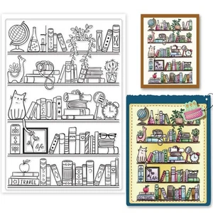 Library and Bookcases Clear Stamp Bookshelf Plant Cat Greeting Card Silicone ... - Picture 1 of 8