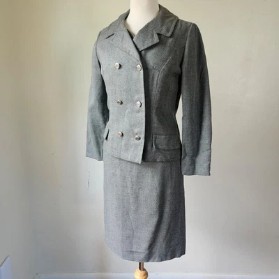 Vintage 1960s 3 Piece Skirt Vest Suit Gray Wool Secretary Mod Mad Men Small - Image 1 of 4