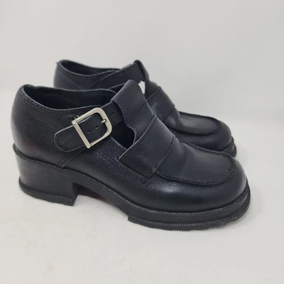 Vintage 90s MIA Heel Loafers Womens 7.5 Chunky Black Leather Mary Jane Shoes Y2K - Image 1 of 4