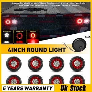 4inch Red+White Round 16-LED Truck Trailer Stop Turn Signal Tail Brake Lights 8x - Picture 1 of 16